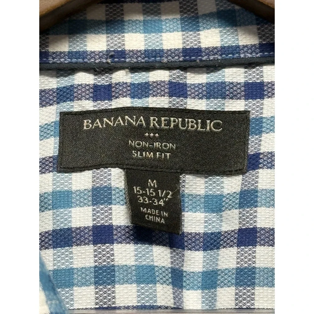 Banana Republic Dress‎ Shirt Mens M 15-15.5 Multi Tartan Plaid Non Iron Slim Fit